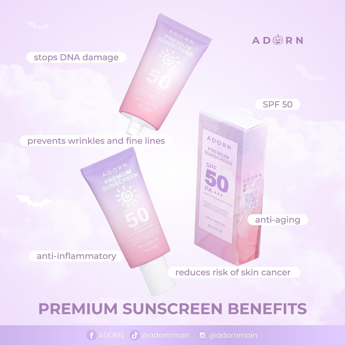 Adorn Premium Sunscreen SPF50 PA+++UVA/UVB Broad Spectrum 50g