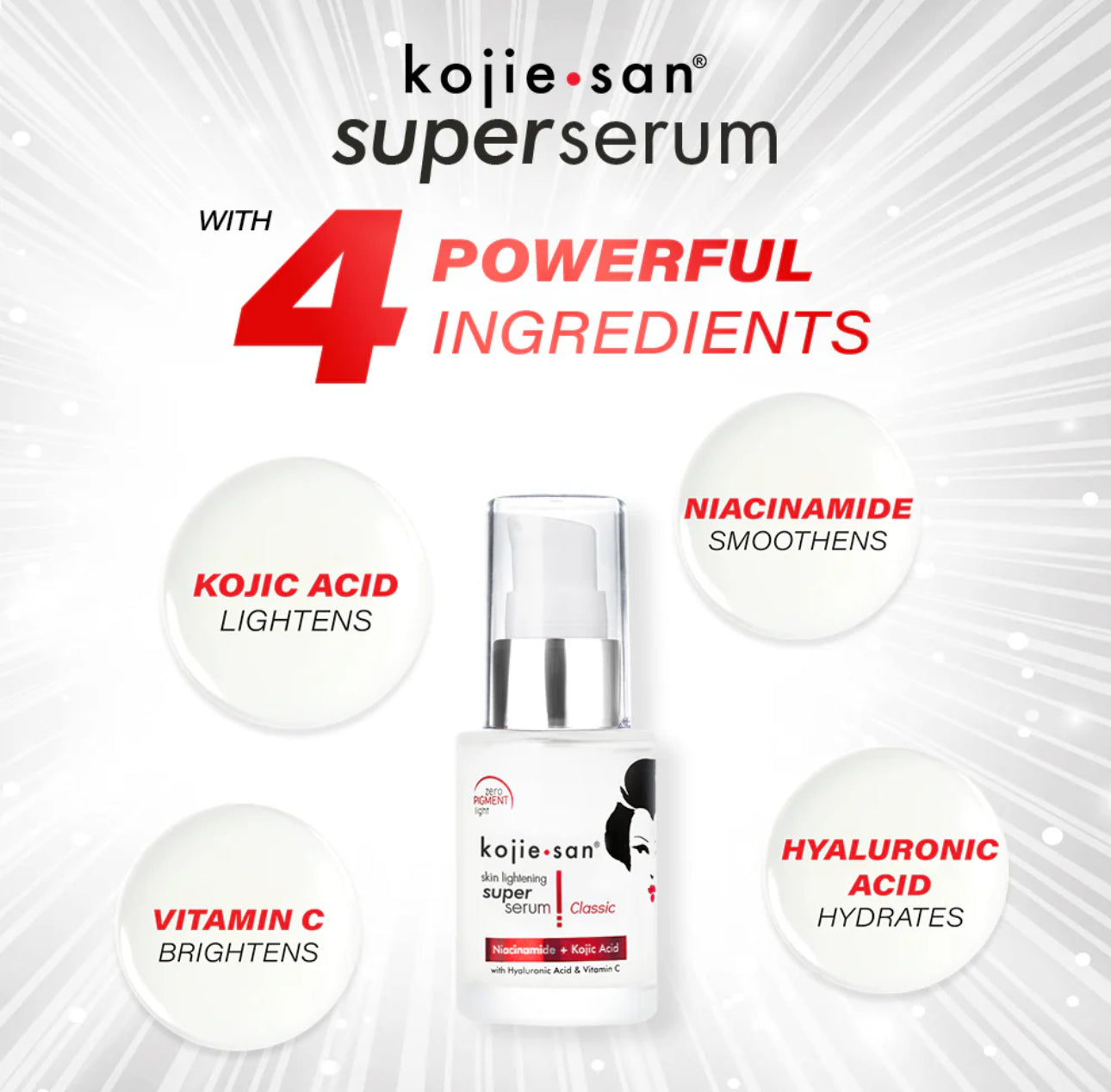 Kojie San Skin Lightening Super Serum (Niacinamide + Kojic Acid with Hyaluronic & Vit C) - Choose a Size