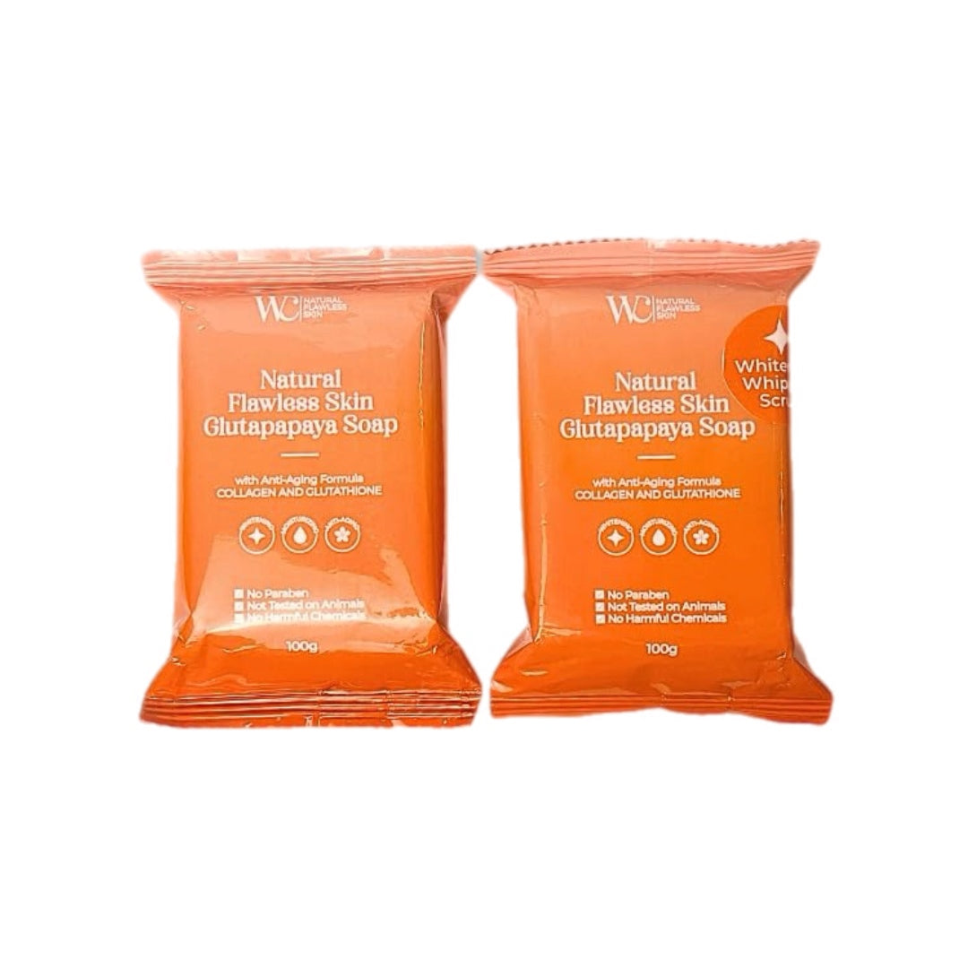 WC Natural Flawless Skin Glutapapaya Two Soaps (Anti-aging Bar Soap and Whitening Whipped Scrub Bar Soap) 100g + 100g