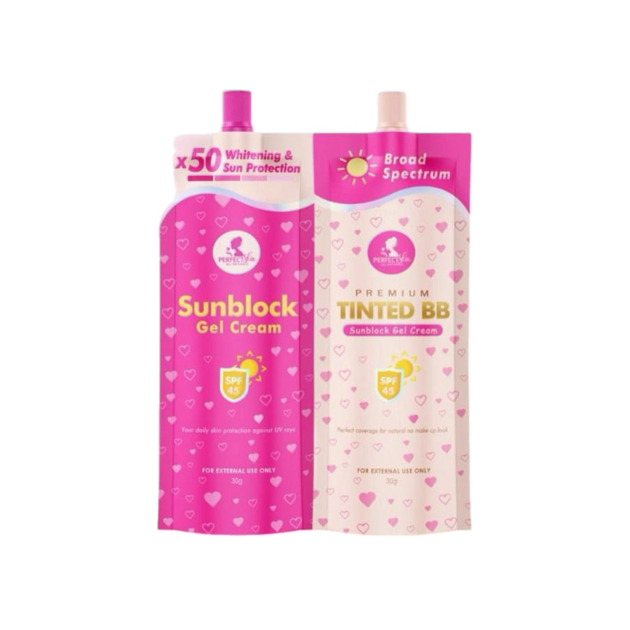 Perfect Skin Sunblock Gel Cream SPF45 30g + Premium Tinted BB Sunblock Cream SPF45 30g (Twin Pack)