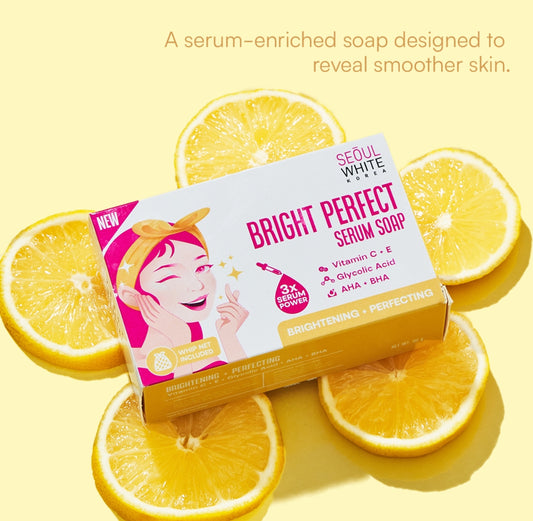 Seoul White Korea Bright Perfect (VITAMIN C+E, GLYCOLIC ACID, AHA+BHA) Serum Soap 90g