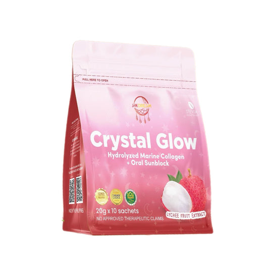 Crystal Glow Lychee Collagen &
Glutathione Drink 10s (New Packaging)