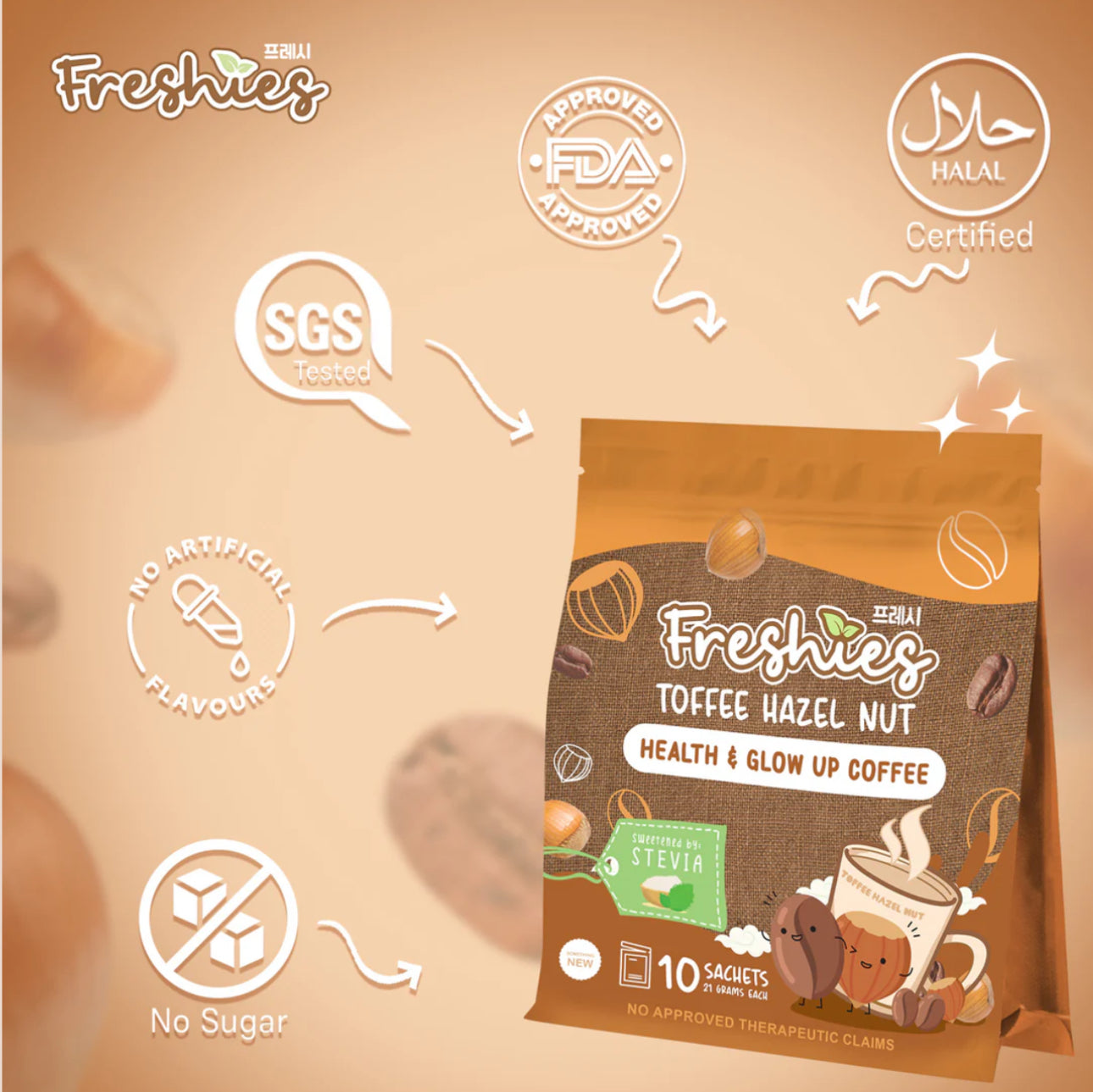 Freshies Toffee Hazel Nut Coffee Drink (Health & Glow Up Coffee) 10s