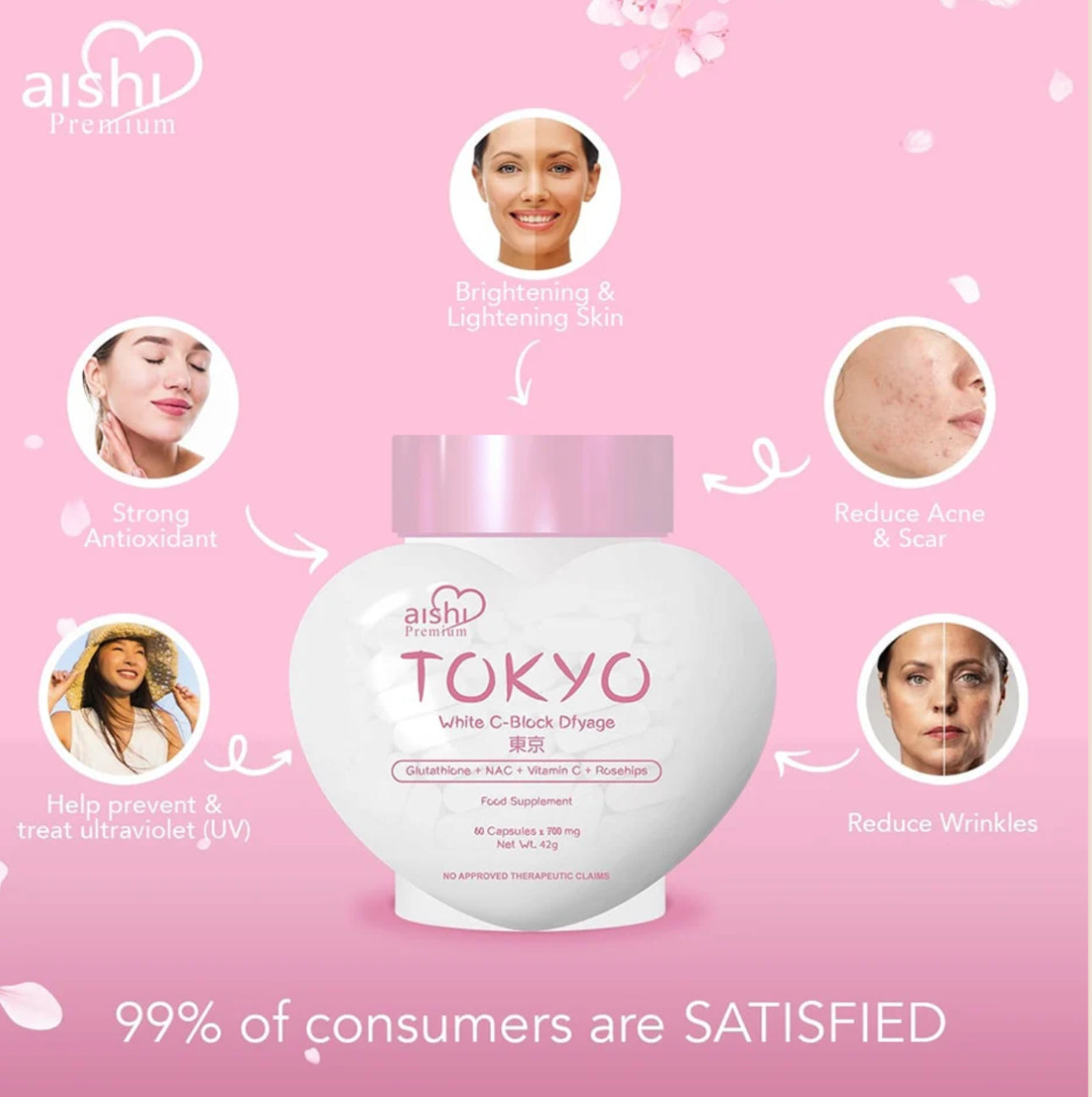 Aishi Premium Tokyo White C-Block Dyfage Glutathion (60 Capsules)