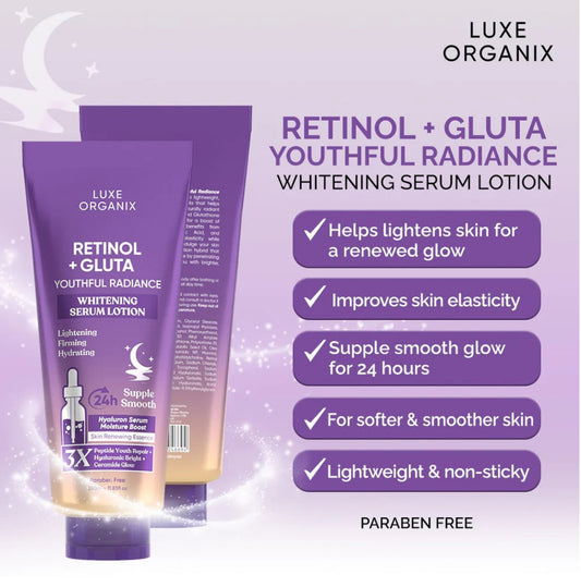 Luxe Organix Retinol + Gluta Youthful Radiance Whitening Serum Lotion (350ml)
