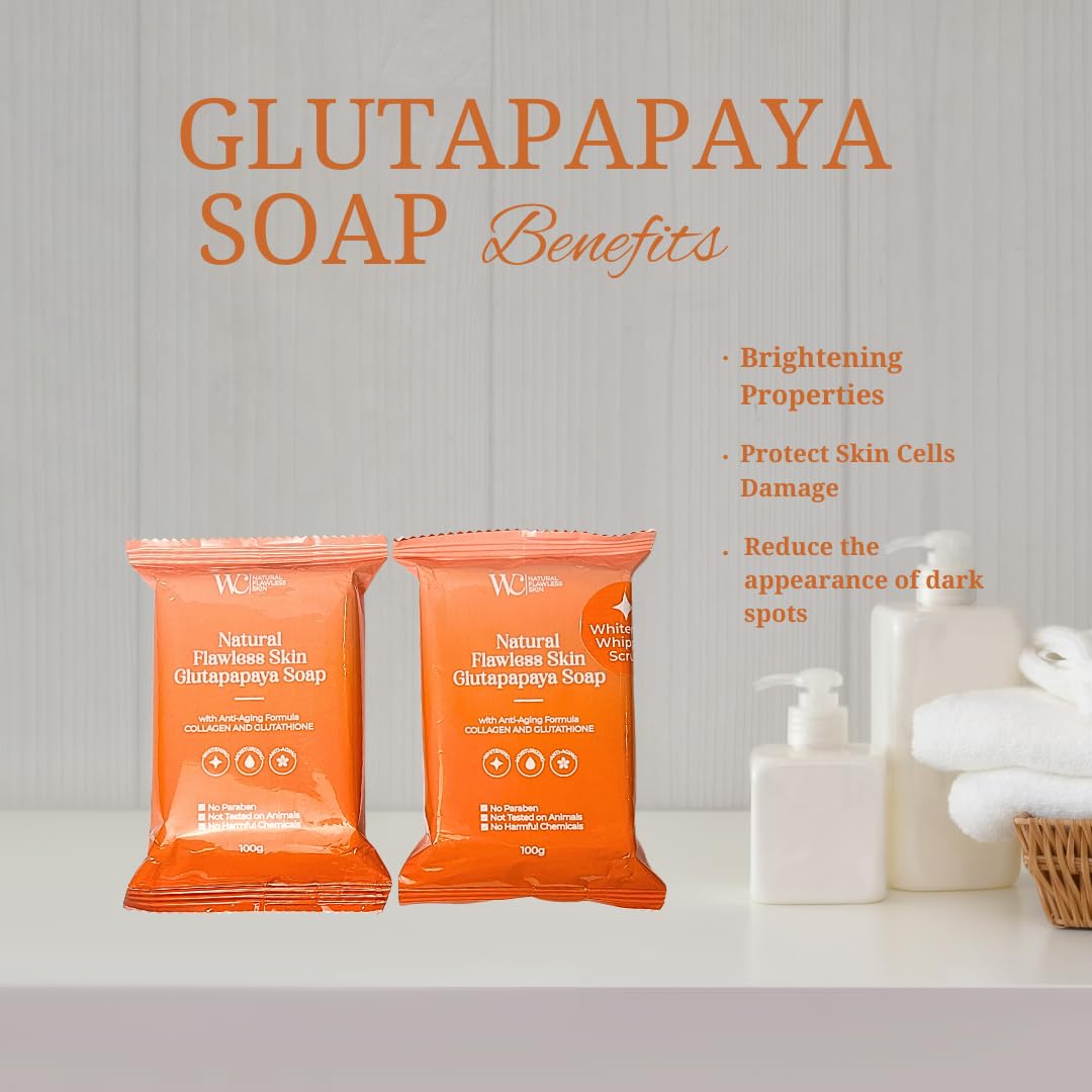 WC Natural Flawless Skin Glutapapaya Two Soaps (Anti-aging Bar Soap and Whitening Whipped Scrub Bar Soap) 100g + 100g