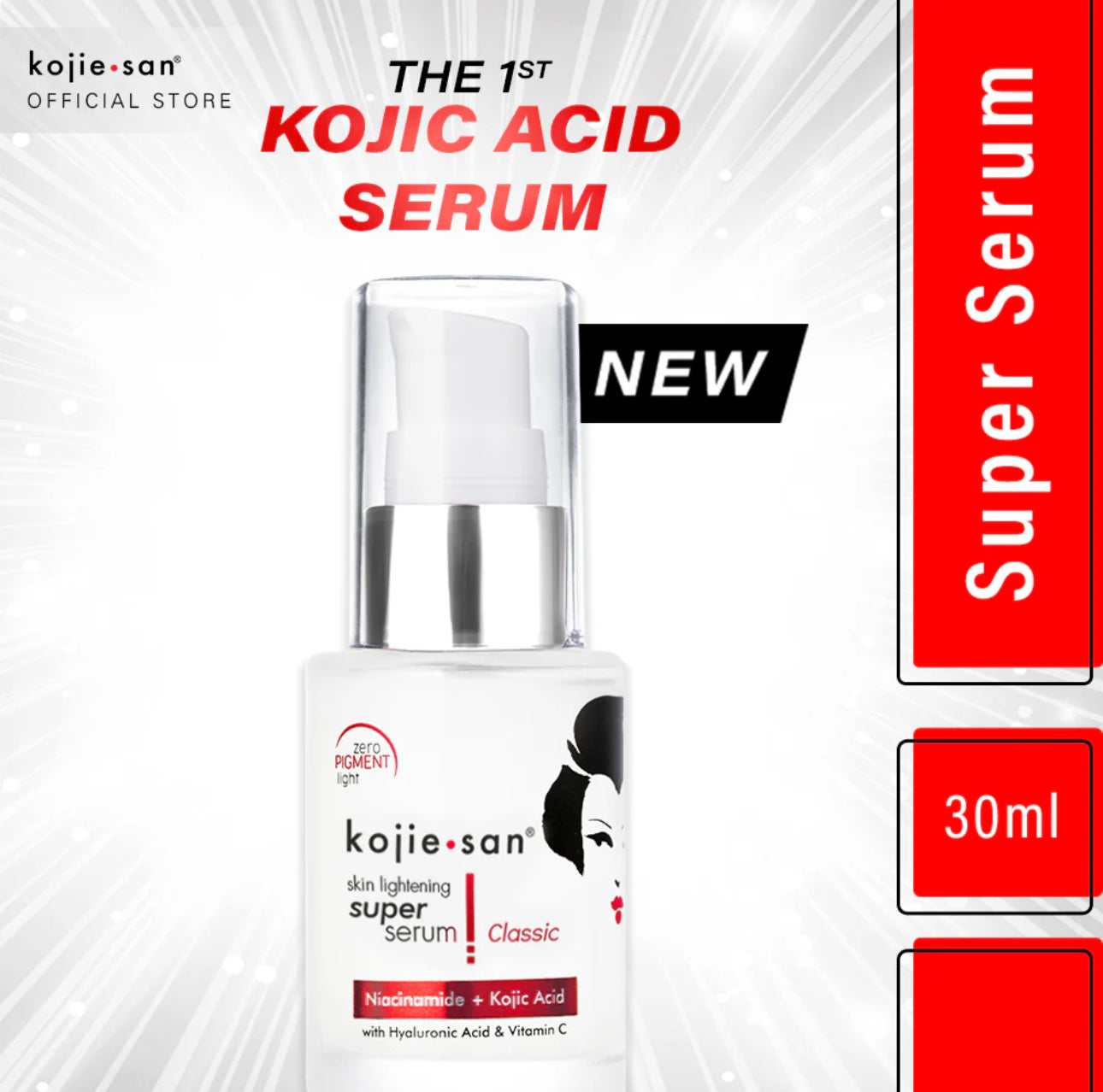 Kojie San Skin Lightening Super Serum (Niacinamide + Kojic Acid with Hyaluronic & Vit C) - Choose a Size