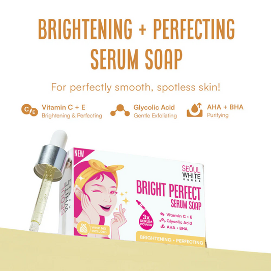 Seoul White Korea Bright Perfect (VITAMIN C+E, GLYCOLIC ACID, AHA+BHA) Serum Soap 90g