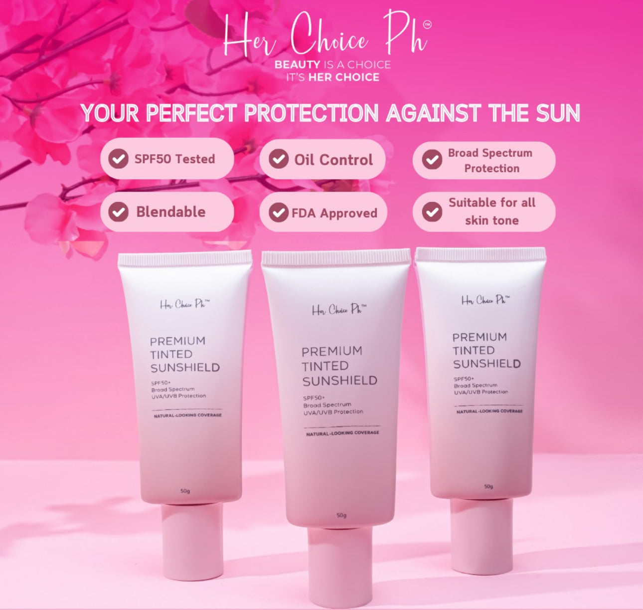 Her Choice PH Premium Tinted Sunscreen 50g