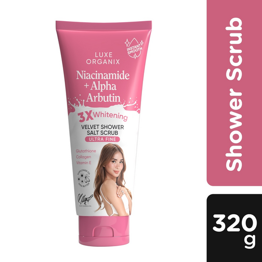 Luxe Organix Niacinamide + Alpha Arbutin Velvet Shower Salt Scrub 320g