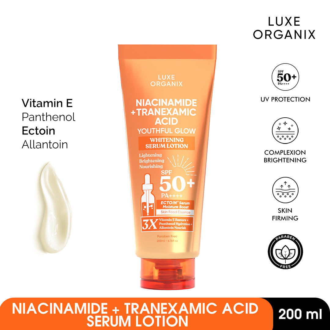 Luxe Organix Niacinamide + Tranexamic Acid Youthful Glow Whitening Serum Lotion SPF50 (200ml)