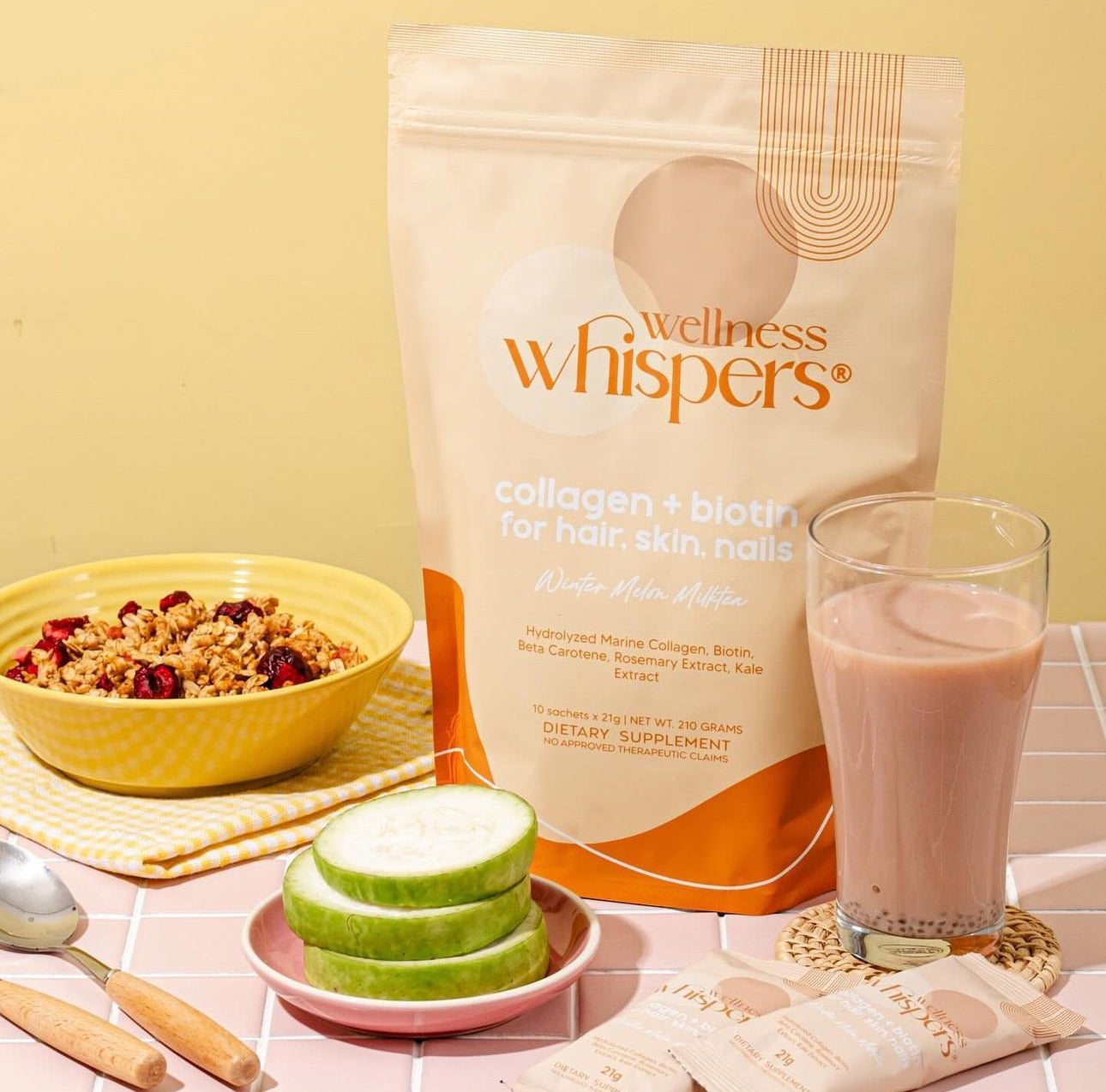 Wellness Whispers Collagen + Biotin Winter Melon Milk Tea 10s