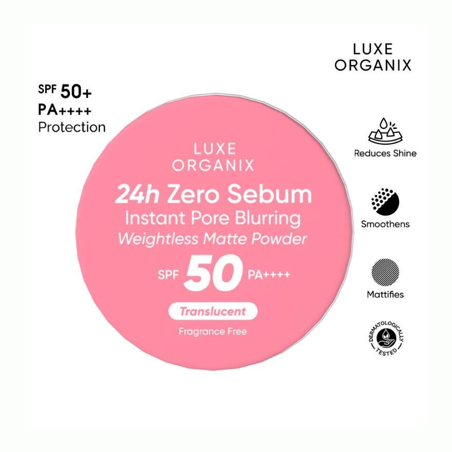 Luxe Organix 24H Zero Sebum Instant Pore Blurring Weightless Matte Powder SPF 50 PA++++ Translucent 15g