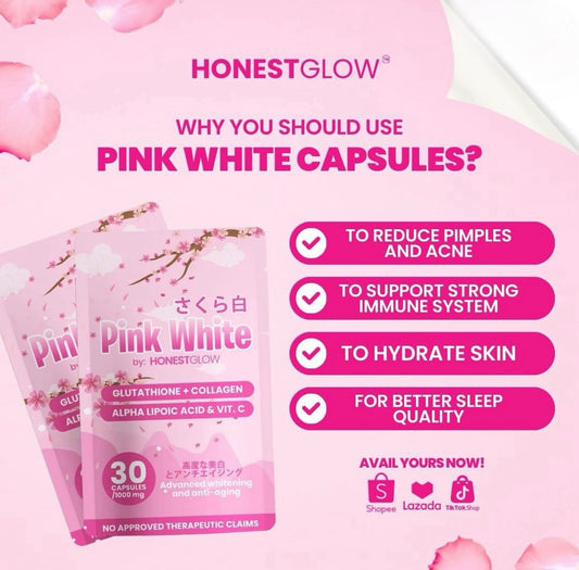 Honest Glow Pink White (Glutathione +  Collagen) by Transformed Skin 30caps