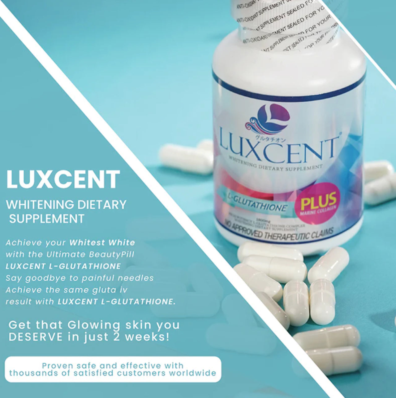 Luxcent High Potency L Glutathione Complex Plus Marine Collagen 60capsules