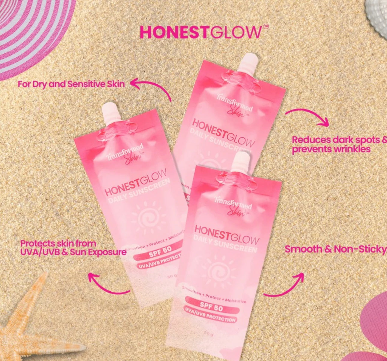 Honest Glow Daily Sunscreen SPF 50
UVA/UVB Protection 50g