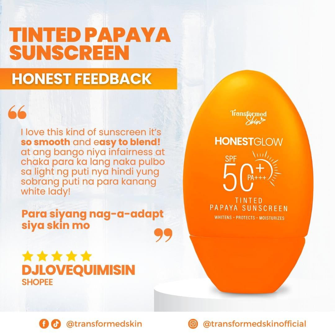 Honest Glow Tinted Papaya Sunscreen SPF50 PA+++ 50g by Transformed Ski ...