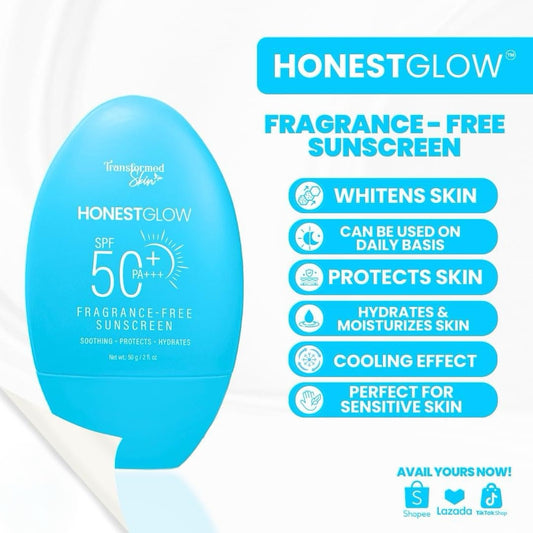 Honest Glow Fragrance-Free Sunscreen
SPF 50 PA+++ 50g by Transformed Skin